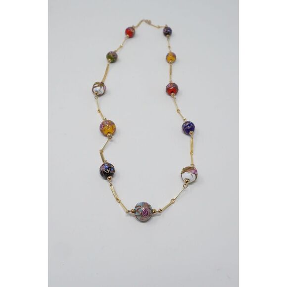 Vintage Wedding Cake Venetian Glass Beads and Gold Tone Link Necklace 26" Long - Picture 3 of 8